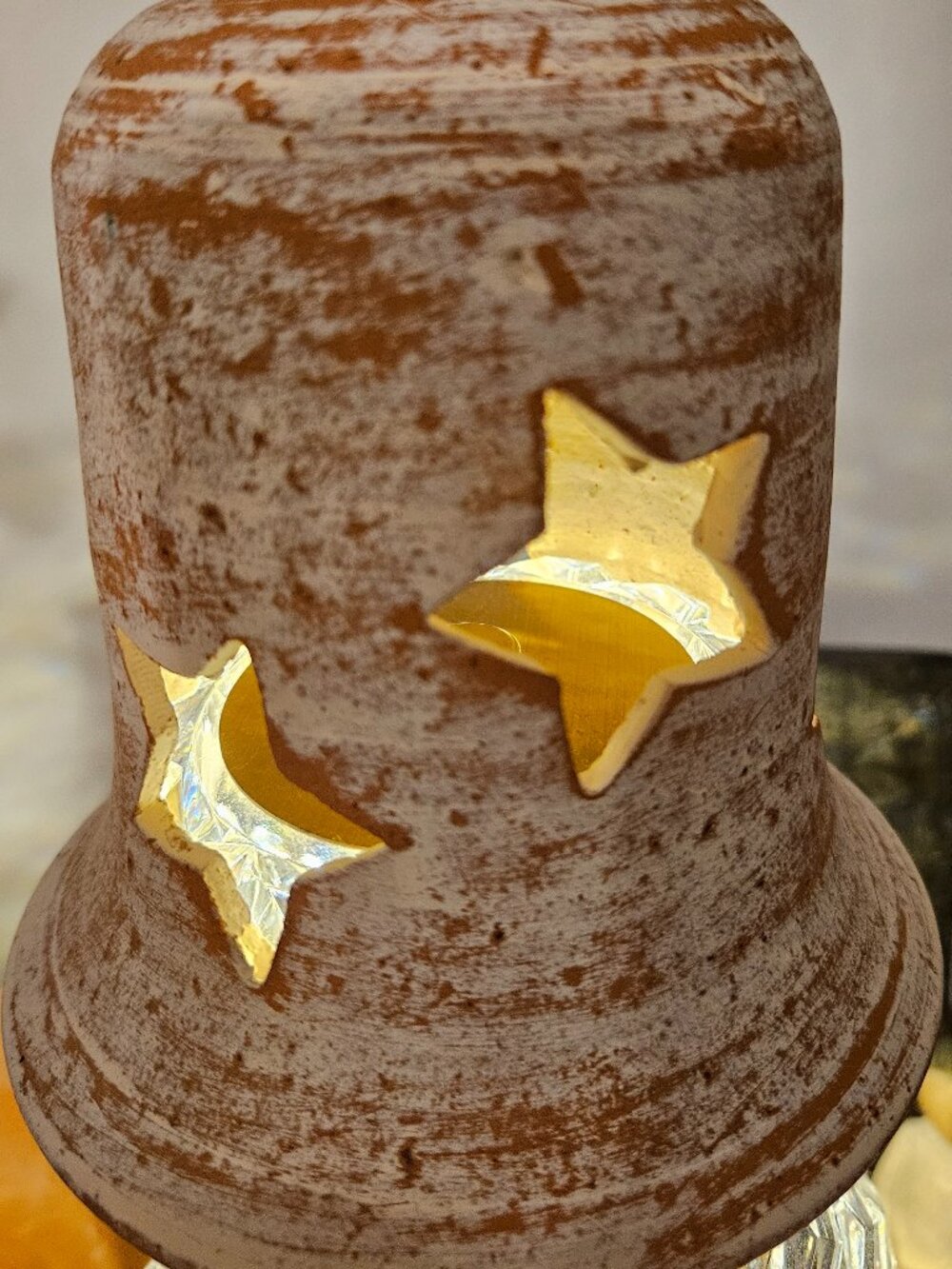 Rustic Terracotta Votive Candle Holder Star Cutout Distressed